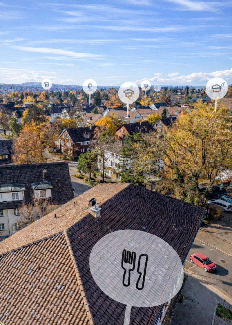 Quartierumgebung Blick über das Wohnquartier rund um Egghölzli Living mit guter Anbindung und gewachsener Struktur.